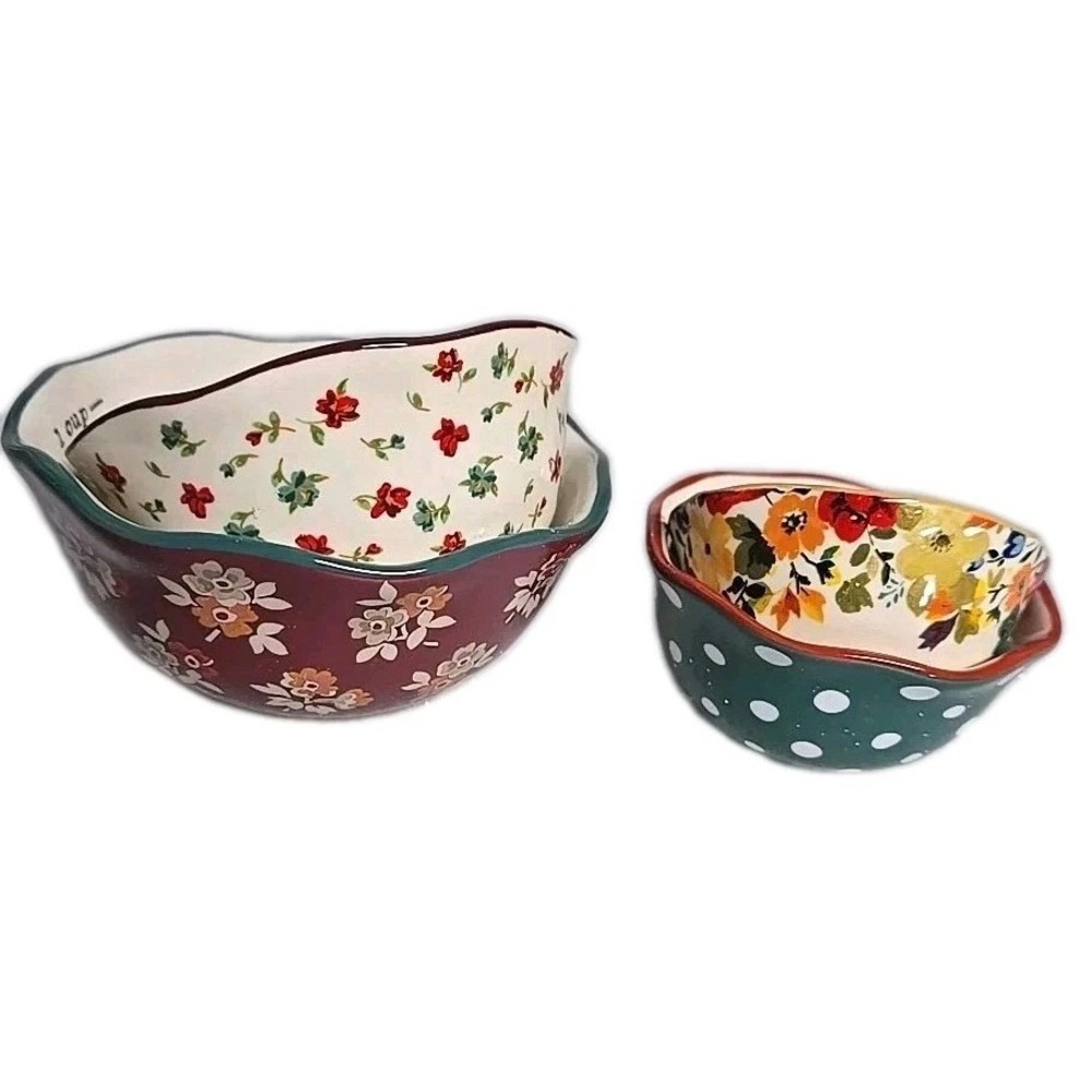 Pioneer Woman ~ Set of Four (4) Measuring Cups ~ Fall Flowers ~ Stoneware